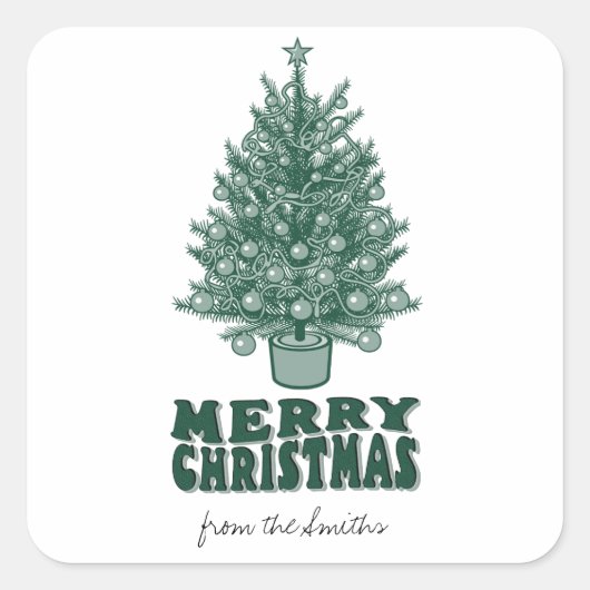  Retro Greenery Vrolijk Kerstfeest niet foto Vierkante Sticker (Voorkant)