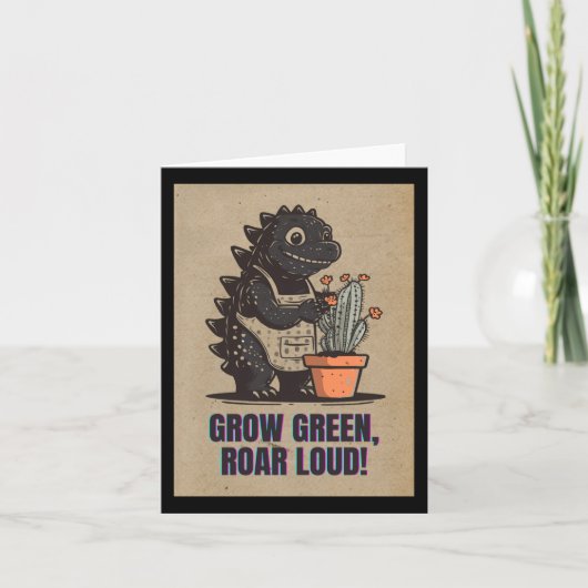 Retro Greenzilla – Schattigee Godzilla Gardening S Kaart (Voorkant)