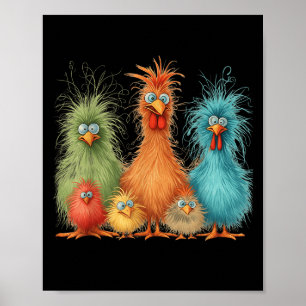 Retro gretig kleurrijke grappige kip kunst, voor m poster