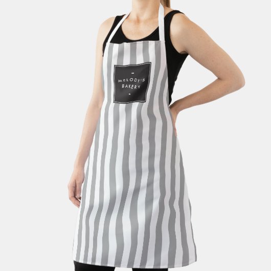 Retro Grey and White Stripes Apron Schort (Insitu)