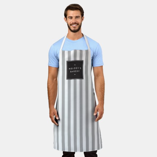 Retro Grey and White Stripes Apron Schort (Gedragen)
