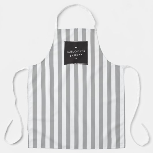 Retro Grey and White Stripes Apron Schort (Voorkant)