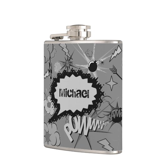 Retro Grey Custom Comic Book Pattern Personalised Heupfles (Links)