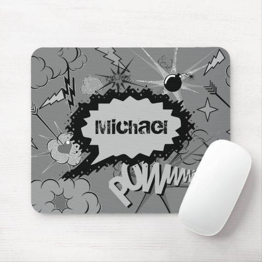 Retro Grey Custom Comic Book Pattern Personalised Muismat (Met muis)