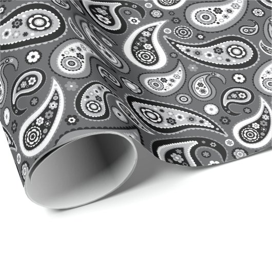 Retro Grey en Black Paisley Pattern Cadeaupapier (Rol Hoek)