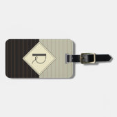Retro Grey en Black Stripe Monogram Bagagelabel (Voorkant horizontaal)