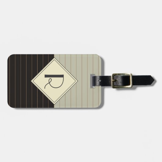 Retro Grey en Black Stripe Monogram Bagagelabel (Voorkant horizontaal)