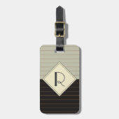 Retro Grey en Black Stripe Monogram Bagagelabel (Voorkant verticaal)