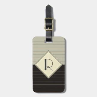 Retro Grey en Black Stripe Monogram Bagagelabel