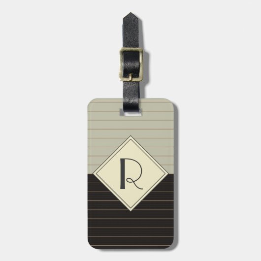 Retro Grey en Black Stripe Monogram Bagagelabel (Voorkant verticaal)