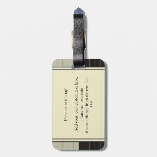 Retro Grey en Black Stripe Monogram Bagagelabel (Achterkant verticaal)