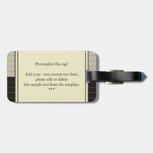 Retro Grey en Black Stripe Monogram Bagagelabel (Achterkant horizontaal)