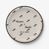 Retro Grey Hand Drawn Heart Illustrated Wedding Papieren Bordje (Voorkant)