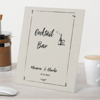 Retro Grey Hand Drawn Illustrated Cocktail Bar  Reclamebord Met Voetstuk