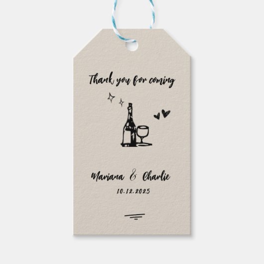Retro Grey Hand Drawn Illustrated Wedding  Cadeaulabel (Voorkant)
