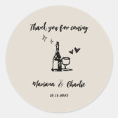 Retro Grey Hand Drawn Illustrated Wedding  Ronde Sticker (Voorkant)