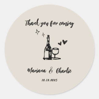 Retro Grey Hand Drawn Illustrated Wedding  Ronde Sticker