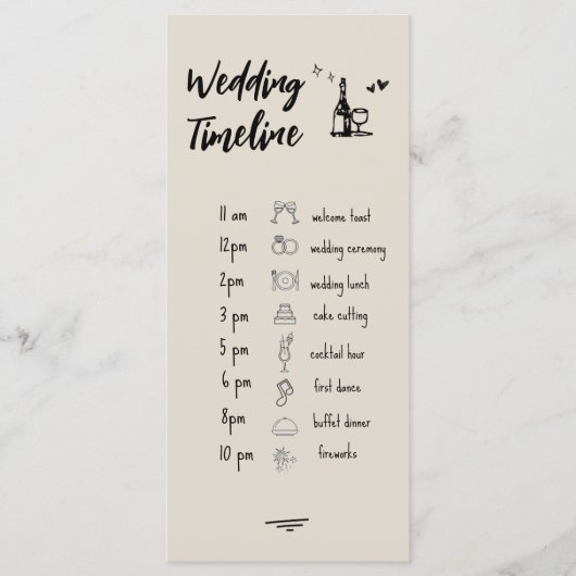 Retro Grey Hand Drawn Illustrated Wedding Timeline Menu (Voorkant)