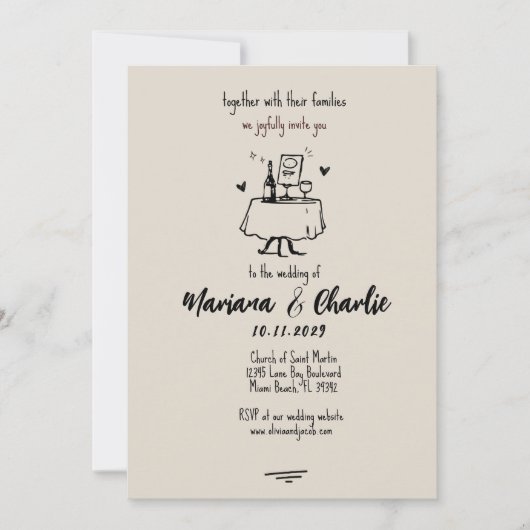 Retro Grey Hand Drawn Illustration Wedding Kaart (Voorkant)