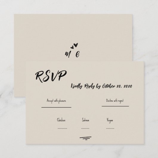 Retro Grey Hand Written Scribble Wedding RSVP Kaartje (Voorkant / Achterkant)