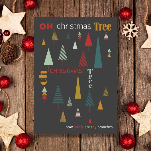 Retro Grey Kleurrijke Oh Kerstboom Vakantie Kaart