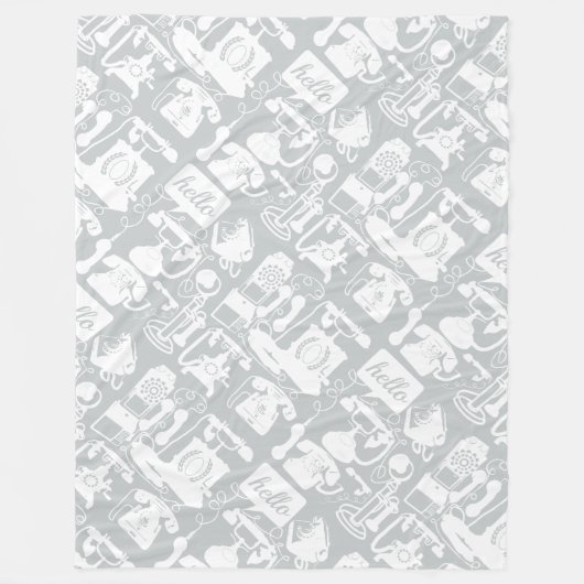 Retro Grey of enige kleur & White Telephone Patter Fleece Deken (Voorkant)
