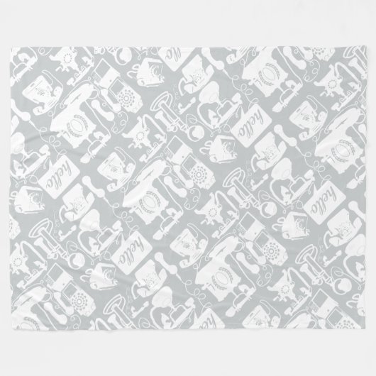 Retro Grey of enige kleur & White Telephone Patter Fleece Deken (Voorkant (Horizontaal))