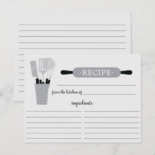 Retro Grey Rolling Pin Kitchen Tools Recipcard Briefkaart (Voorkant / Achterkant)