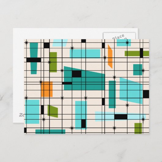 Retro Grid en Starbursts Post Card Briefkaart (Voorkant / Achterkant)