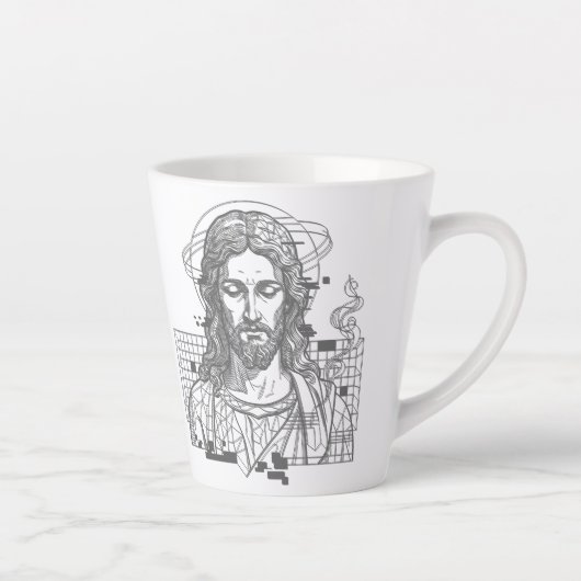 Retro Grid Jezus Koning der Koningen Openbaring 19 Latte Mok (Rechts)