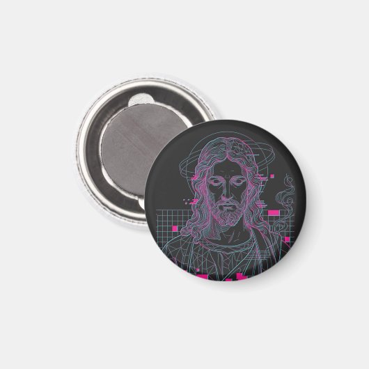 Retro Grid Jezus Koning der Koningen Openbaring 19 Magneet (Voorkant / Achterkant)