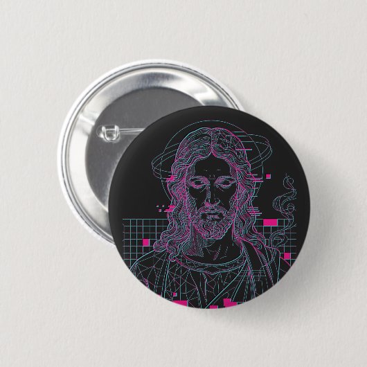 Retro Grid Jezus Koning der Koningen Openbaring 19 Ronde Button 5,7 Cm (Voorkant /achterkant)