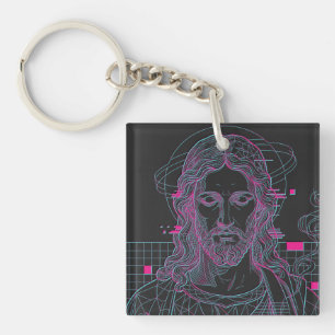 Retro Grid Jezus Koning der Koningen Openbaring 19 Sleutelhanger