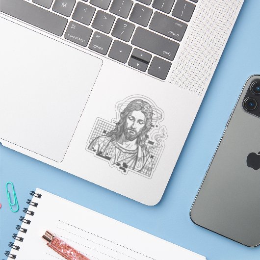 Retro Grid Jezus Koning der Koningen Openbaring 19 Sticker (Laptop met iPhone)