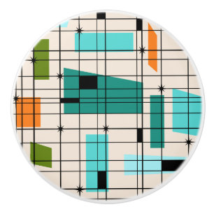 Retro Grid & Starbursts Aangepaste keramische knop