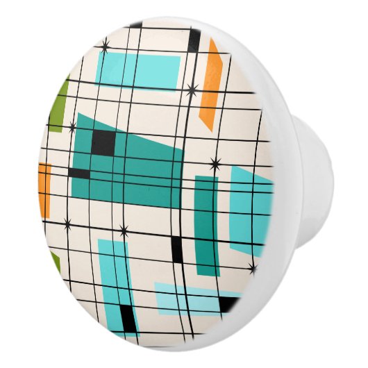 Retro Grid & Starbursts Aangepaste keramische knop (Rechts)