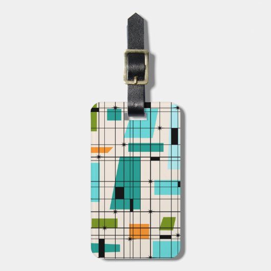 Retro Grid & Starbursts Bagagelabel (Voorkant verticaal)