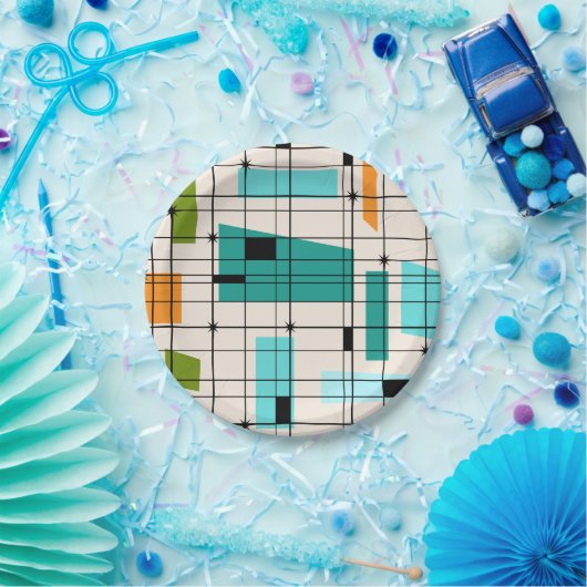 Retro Grid & Starbursts Bord papier (Feest)