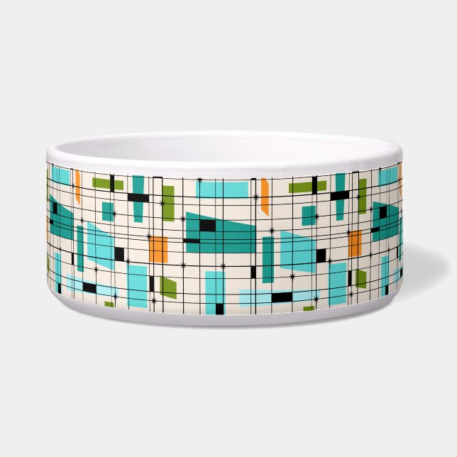 Retro Grid & Starbursts Dog Bowl Voerbakje (Voorkant)