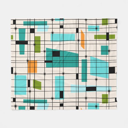Retro Grid & Starbursts Fleece Blanket (Voorkant (Horizontaal))