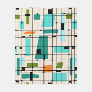 Retro Grid & Starbursts Fleece Blanket Deken
