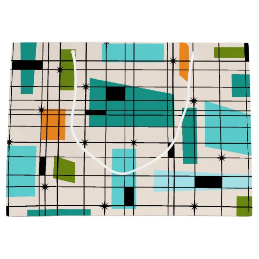 Retro Grid & Starbursts Gift Bag Groot Cadeauzakje (Voorkant)
