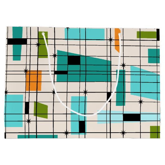 Retro Grid & Starbursts Gift Bag Groot Cadeauzakje (Achterkant)