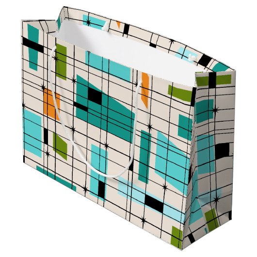 Retro Grid & Starbursts Gift Bag Groot Cadeauzakje (Achterkant Gekanteld)