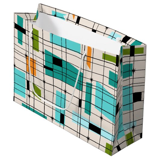 Retro Grid & Starbursts Gift Bag Groot Cadeauzakje (Voorkant Gekanteld)