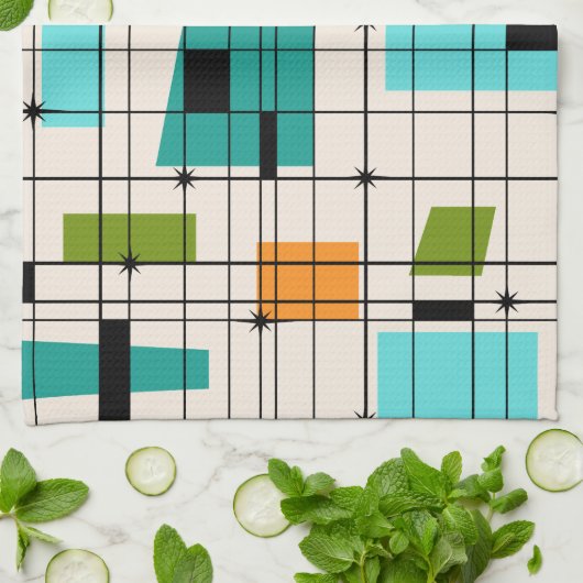 Retro Grid & Starbursts keukenhanddoek (Gevouwen)