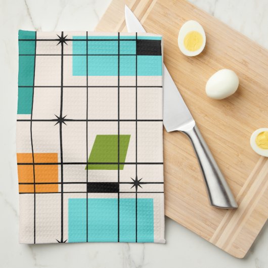 Retro Grid & Starbursts keukenhanddoek (Quarter Fold)