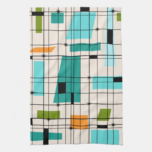 Retro Grid & Starbursts keukenhanddoek (Verticaal)
