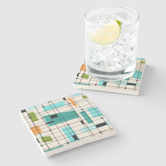 Retro Grid & Starbursts Marble Onderzetter (Zijkant)