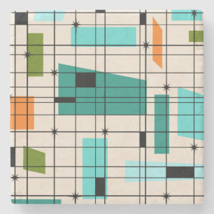 Retro Grid & Starbursts Marble Onderzetter